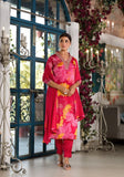 Varanga Red & Yellow V-Neck Mirror Embellished Straight Kurta With Bottom & Chiffon Dupatta