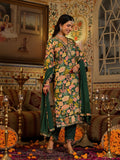 Varanga Green & Yellow Mirror Embellished V-Neck Straight Kurat With Solid Bottom & Dupatta