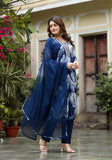 Varanga Blue Floral Printed Sequin And Pearl Embroidered Straight Kurta With Bottom And Dupatta