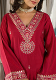 Vranga Red Ethnic Motifs Zari Embroidered Mirror Work V-Neck Straight Kurta With Bottom And Dupatta