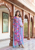 Varanga Multi Color Floral Printed Mirror Embroidered Alia-Cut A-Line Kurta Set With Chiffon Dupatta