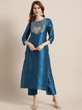 Varanga Blue Woven Design Kurta with Trousers