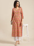 Varanga Women Pink Ethnic Motifs Printed Cotton Kurta