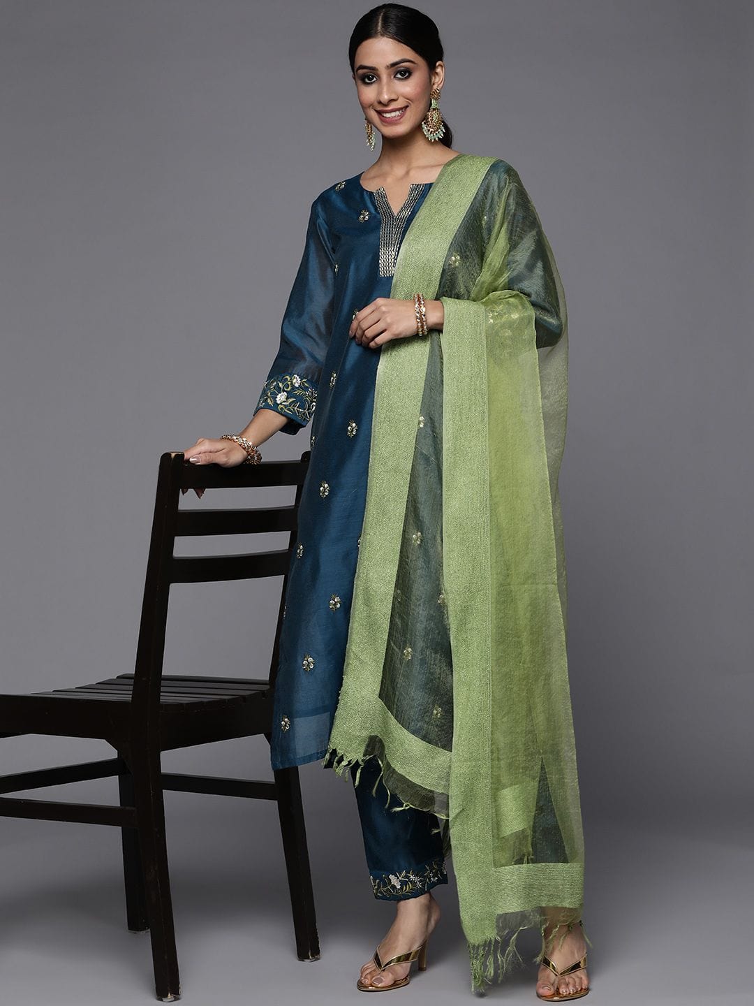 Stunning Black Silk Kurti with Straight Pants And Banarasi Bhandej Dup   anokherang