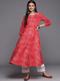 Red Printed A-Line Kurta With Three Quarter Sleeves