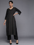 Varanga black khari printed straight kurta with straight trouser